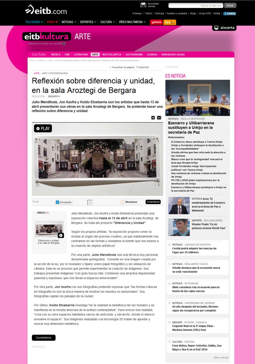 exposición DIFERENCIA Y UNIDAD. noticia en etb.com